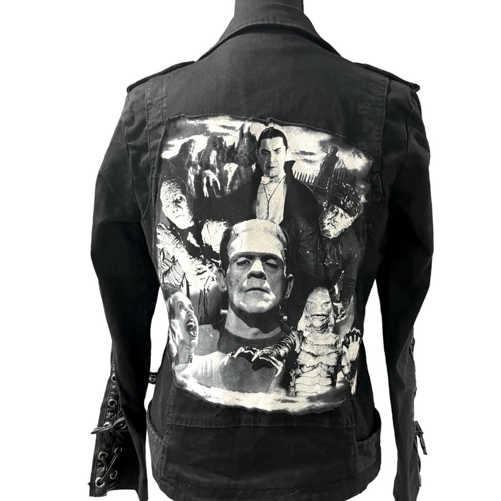 Tripp NYC Black Cotton Monster Patch Utility Jacket